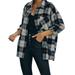 Shirt Women plus Women Shirts Fall Women s Flannel Plaid Light Weight Thin Jacket Shirts Raglan Long Sleeve Button Down Chest Pocketed Shirts Long Sleeve Shirts for Women 2x Pack Shirts for Women