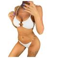 iOPQO swimsuit women Metal Rings Brazilian Bikini Women Swimwear Female Swimsuit Two-piece Bikini Set Thong Bather Bathing Suit Swimwears Tankinis Set White M