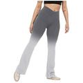 Women Gradient Print Yoga Pant Boot Cut High Waist Workout Leggings Elastic No-See Through Flare Pants Yoga Pants Loose Yoga Compression Pants for Women with Pockets