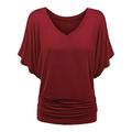 Dtydtpe 2024 Clearance Sales Graphic Tees for Women Plus Size Solid V-Neck Batwing Sleeve Fold Hem Loose Top T-Shirt Plus Size Tops for Women