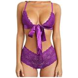iOPQO lingerie for women Women Lace Panties Briefs Underwear Elastic Lingerie Bride Bowknot Bra Purple XXL
