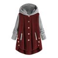 Dtydtpe Clearance Sales Shacket Jacket Women Plus Size Button Coat Patchworl Hooded Pullover Loose Sweater Coat Womens Long Sleeve Tops Winter Coats for Women