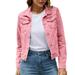 iOPQO womens sweaters Women s Basic Solid Color Button Down Denim Cotton Jacket With Pockets Denim Jacket Coat Women s Denim Jackets Pink S