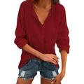 Blouse with Sleeves Long Tunic Blouses For Women Casual V Neck Solid Color Womens Long Sleeve Button Down Tops Cotton Linen Tops V Neck Short Sleeve Shirt V Neck Tops for Women