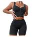 iOPQO shorts for women Workout Sets For Women 2 Piece Seamless Sleeveless Crop Blouse High Waist Shorts Yoga Outfits Women s Trousers Suit Black L