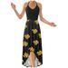 iOPQO casual dresses for women Women s Sleeveless Casual Floral Printing Beach Long Maxi Loose Dress Women s Casual Dress Yellow S