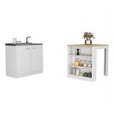TUHOME Covelo 2-Piece Kitchen Set with Utility Sink Cabinet and Kitchen Island White/Light Oak