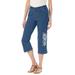 Plus Size Women's Capri Stretch Jean by Woman Within in Medium Stonewash Floral Embroidery (Size 34 WP)