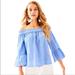 Lilly Pulitzer Tops | Lilly Pulitzer Moire Off Shoulder Blue With White Stripe Small | Color: Blue/White | Size: S