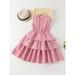 Sleeveless Girls Textured Layered Ruffle Hem Dress Skirts S221905X Dusty Pink 160(13-14Y)