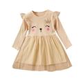 ZHAGHMIN Girls High Low Dresses Size 10-12 Toddler Girls Dress Long Sleeve Fashion Cartoon Cat Prints Ribbed Dress Princess Dress Casual Dress Princess Style Dress Girls Size 8 Tween Knit Dresses Fl