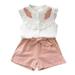 Shorts Baby Princess Tops Embroidery 17Y Girls Summer Sleeveless Casual Toddler Ruffle 2PCS Outfits Set Clothes Shirt Kids Girls Outfits&Set Size 1 Years-7 Years