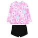 Toddler Girl Two Piece Swimsuit Long Sleeve Cartoon Floral Prints Top Shorts Beach Bathing Suit Size 12 Months-5 Years