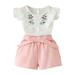 Baby Floral 2PCS Summer Tops+Shorts Ruffle Kid Outfits Embroidery Toddler T-Shirt Girl Set Girls Outfits&Set Size 2 Years-7 Years