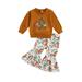 Toddler Kids Baby Girl Halloween Outfits Pumpkin Print Long Sleeve Shirt Pullover Bell-Bottom Pants Autumn Clothes Set