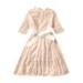 Penkiiy Toddler Girls Lace Princess Dress Round Neck Bow Lacing Hollow Embroidery Children s Dress Easter Dresses for Toddler Girls 6-7 Years Beige 2023 Summer Deal