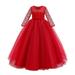 ZHAGHMIN Girl Red Dress Lace Formal Girls Princess Flower Performance Girl Child Dress Wedding Bowknot Clothes Girls Dress&Skirt Cat Dress for Girls Girls Size 5 Girls Size 10 Christmas Dress Clothe