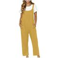 Jsezml Plus Size Jumpsuits for Women Solid Color Loose Summer Overalls Casual Button Wide Leg Rompers with Pockets