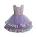 Penkiiy Toddler Kids Baby Girls Floral Formal Princess Party Tulle Tiered Full Dress Girls Dress Party Sundress 2-3 Years Purple On Clearance