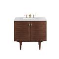 "Amberly 36"" Single Vanity, Mid-Century Walnut w/ 3CM Arctic Fall Top - James Martin 670-V36-WLT-3AF"