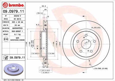 Brembo Bremsscheibe [Hersteller-Nr. 09.D979.11] für Lexus, Toyota Image