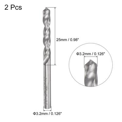 2pcs 2.2mm C2/K20 Tungsten Carbide Straight Shank Spiral Flutes Twist Drill Bit - Silver Tone