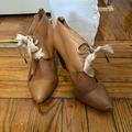 Anthropologie Shoes | Anthropologie 8 Ribbon Lace Leather Bootie | Color: Cream/Tan | Size: 8