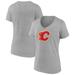 Women's Fanatics Branded Heather Gray Calgary Flames Primary Logo Team V-Neck T-Shirt