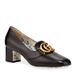 Gucci Shoes | Gucci Black Victoire 55 Mm Double Logo Heeled Leather Loafer Size 39 | Color: Black/Gold | Size: 9