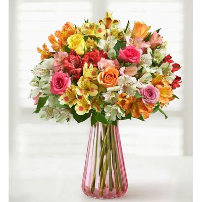 1-800-Flowers Flower Delivery Assorted Roses & Peruvian Lily Bouquet For Mom W/ Pink Vase