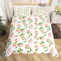 Cute Peaches Duvet Cover Kids Pink Peach Bedding Set Sweet Fruit Comforter Cover for Boys Girls Children Teens Lovely Bright Colorful Bedding & Linen King Size With 2 Pillow Case
