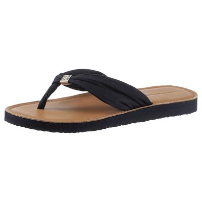 Zehentrenner TOMMY HILFIGER "TH ELEVATED BEACH SANDAL", Damen, Gr. 35, blau (dunkelblau), Textil, sportlich, Schuhe Zehe