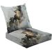 2-Piece Deep Seating Cushion Set Luxury abstract fluid art painting alcohol ink technique black gold Outdoor Chair Solid Rectangle Patio Cushion Set