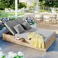 Patio Rattan Daybed with Cup Tray Outdoor Wicker Sunbed with Adjustable Backrest Under Seat Storage All Weather Patio Reclining Chair Lounge Chair Patio Furniture Set with Thick Cushions and Pillows