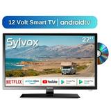 SYLVOX Smart RV TV 27 inch TV with Built-in DVD Player 12 Volt TV for RV Camper 1080P FHD Android TV Free Download APPs Support WiFi Bluetooth 2 HDMI & 2 USB AC/DC Powered (Trailer Series)