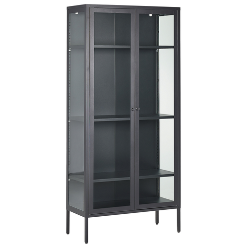 Büroschrank Schwarz aus Stahl 80 x 35 x 176 cm, 2 Türen, Glasfront und -seiten, Vitrine