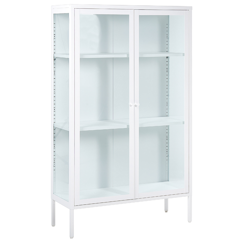 Büroschrank weiß aus Stahl 90 x 35 x 150 cm, 2 Türen, Glasfront und -seiten, Vitrine