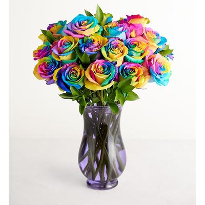 1-800-Flowers Flower Delivery Rainbow Roses 24 Stems W/ Purple Vase