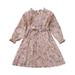 Girls Dresses Casual Summer Scoop Neck Long Sleeves Floral Flowy Print Plain Sun Dresses For Girls