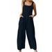 JURANNMO Plus Size Solid Color Jumpsuits for Women Plus Size Rompers for Women Wide Leg Harem Jumpsuit Button Strap Overalls for Women