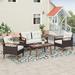 4-Piece Brown PE Rattan, Wooden Table and Legs Outdoor Sofa Set With Beige Cushions