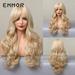 Gold Wigs for Women Long Blonde Wig with Bangs Layered Synthetic Hair Wig with Dark Roots