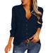 Dtydtpe Clearance Sales Long Sleeve Shirts for Women Casual Button Down Shirts V Neck Collared Office Work Blouses with Pocket Womens Long Sleeve Tops