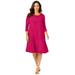 Plus Size Women's Stretch Knit Three-Quarter Sleeve T-shirt Dress by Jessica London in Cherry Red (Size 30 W)