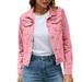 iOPQO womens sweaters Women s Basic Solid Color Button Down Denim Cotton Jacket With Pockets Denim Jacket Coat Women s Denim Jackets Pink XL