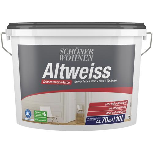 „SCHÖNER WOHNEN-FARBE Wand- und Deckenfarbe „“Altweiss““ Farben altweiß, gebrochener Weißfarbton Gr. 10 l 10000 ml, weiß (altweiß) Wandfarbe“