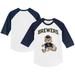 Toddler Tiny Turnip White/Navy Milwaukee Brewers Teddy Boy 3/4-Sleeve Raglan T-Shirt