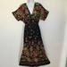 Zara Dresses | Floral Wrap Around Dress Black Green Red Rose W/Buttons Woman's Small | Color: Black | Size: S