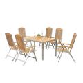 Merxx Keros Set 7tlg., 6 Klappsessel, 1 Tisch 150 x 90 cm, Edelstahl/Akazienholz