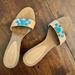 Nine West Shoes | Nine West Slip-On Sandals Wooden Heels W/ Turquoise Blue Gem Stones Euc 7m | Color: Blue | Size: 7m